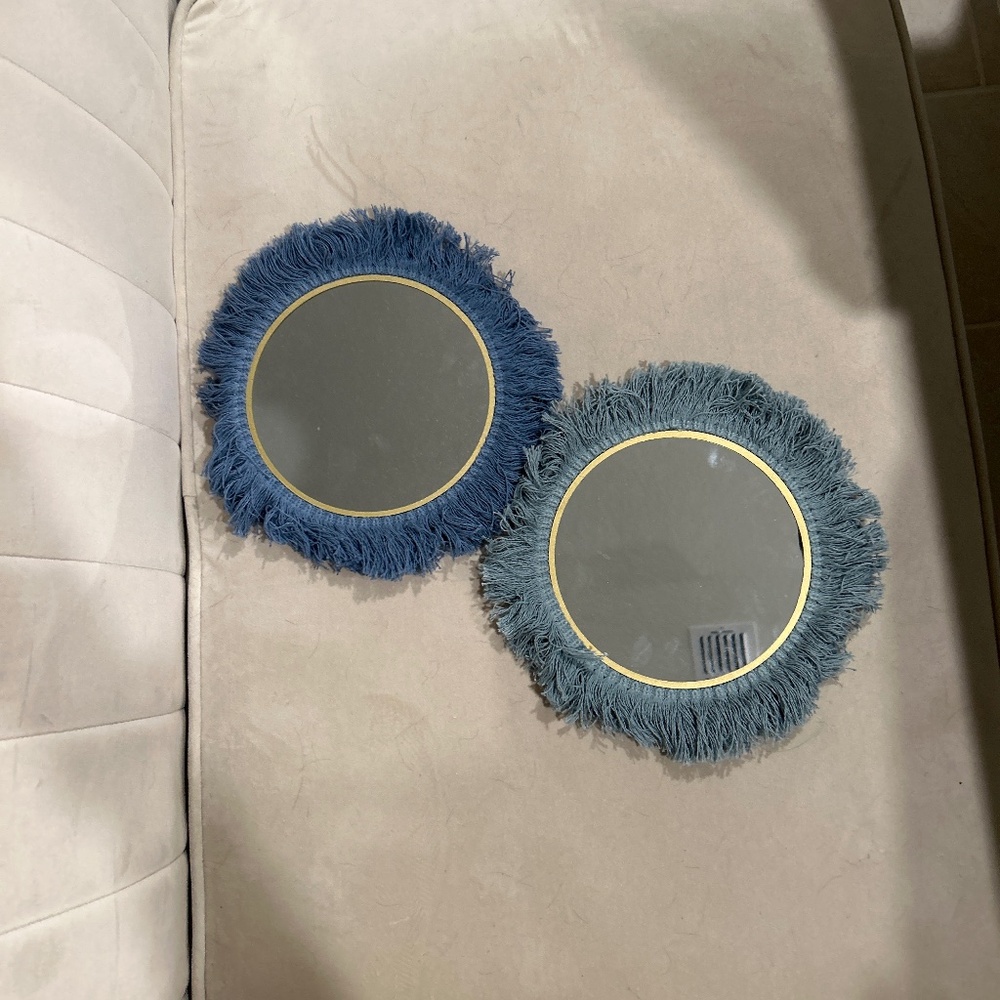 Set of Blue fringe mirror